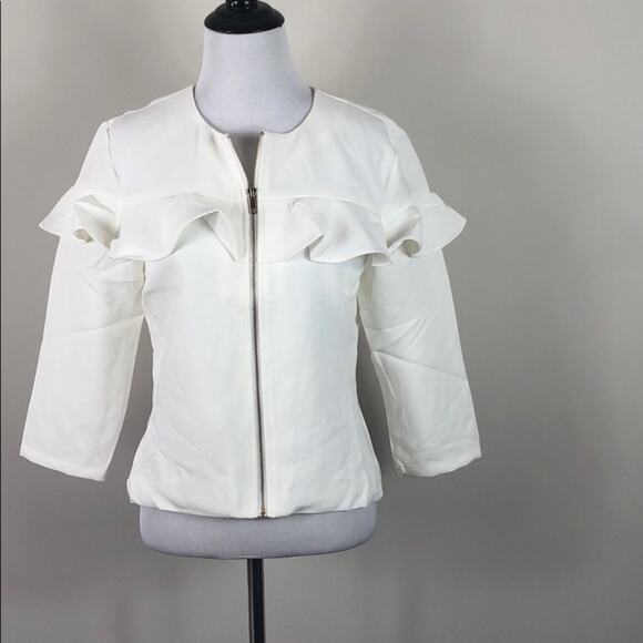 Lightweight Ruffle Jacket Ivory Zip Up - Picture 6 of 9